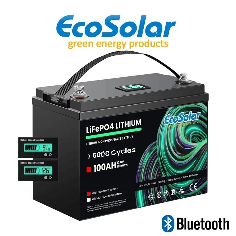 Bateria de lítio Ecosolar Bluetooth 100Ah LiFePO4 12,8V (12V) Compact | Damia Solar