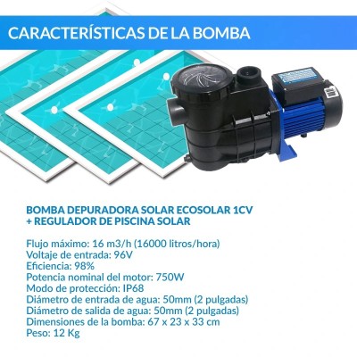 Bomba depuradora solar Ecosolar PS750 V2 (1CV) + regulador | Damia Solar