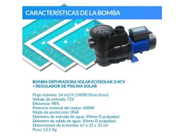 Bomba depuradora solar piscina Ecosolar PS550 V2 (0,75CV) + regulador | Damia Solar