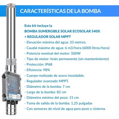 Bomba de água solar submersível Ecosolar ESP-540X + regulador | Damia Solar