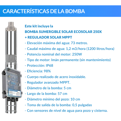 Bomba de agua solar Ecosolar sumergible ESP-250X + regulador | Damia Solar