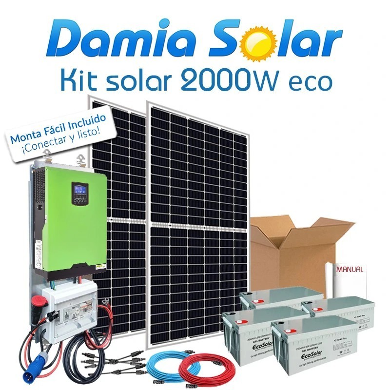 Comprar Kit Solar 2000W ECO Fines de semana onda pura y cargador: Tv, Nevera Congelador, Lavadora, Etc.