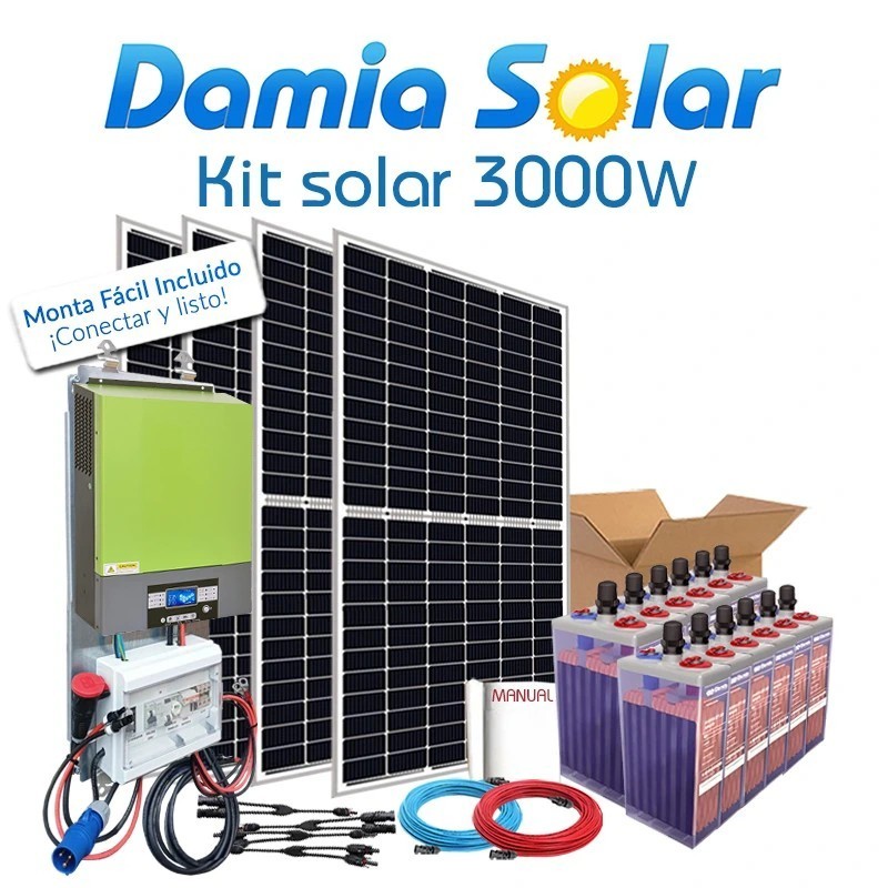 Comprar Kit Solar 3000W Fines de semana onda pura y cargador: Luz, Tv, Nevera Congelador, Lavadora, Etc.
