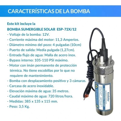 Kit de bombagem Ecosolar 72X 12V - Caudal máximo 720 litros/h | Damia Solar