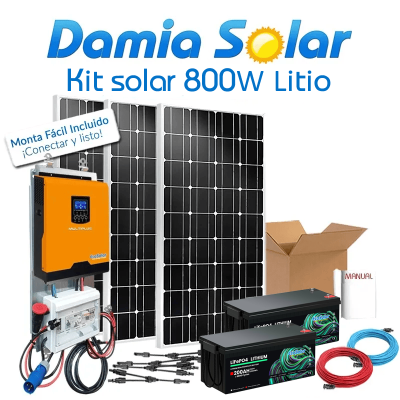 Comprar Kit solar 800W LITIO Uso Diario: nevera con congelador, luz, TV. ONDA PURA y CARGADOR