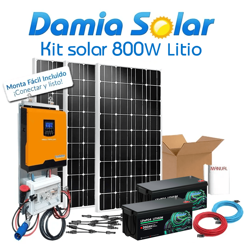 Comprar Kit solar 800W LITIO Uso Diario: nevera con congelador, luz, TV. ONDA PURA y CARGADOR