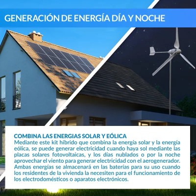 Comprar Kit híbrido solar + eólico 1000W con baterías de Litio