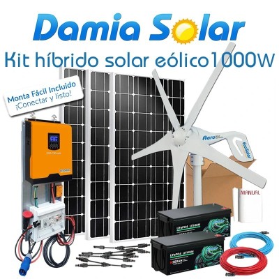 Comprar Kit híbrido solar + eólico 1000W con baterías de Litio