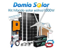Comprar Kit híbrido solar + eólico 1000W con baterías de Litio