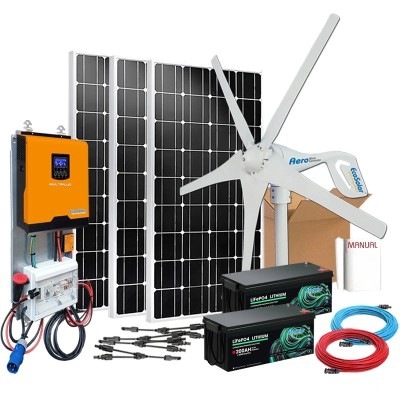 Comprar Kit híbrido solar + eólico 1000W con baterías de Litio