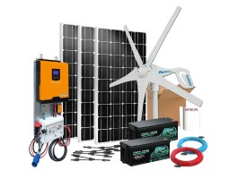 Comprar Kit híbrido solar + eólico 1000W com baterias de lítio