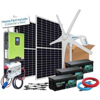 Kit híbrido solar + eólico 1500W Lítio