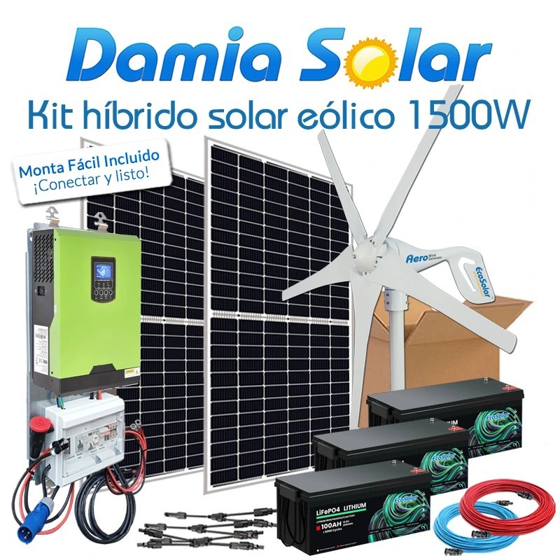 Comprar Kit híbrido solar + eólico 1500W Litio