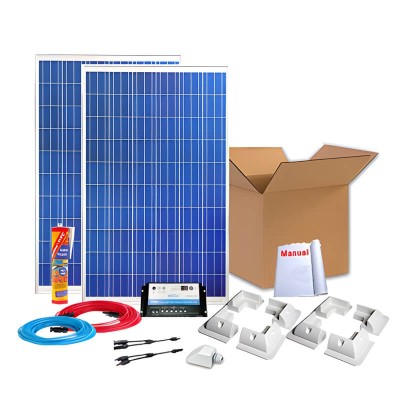 Kit solar completo caravana 200W com regulador carga 2 baterias | Damia Solar