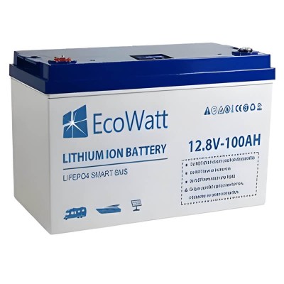 Bateria de lítio EcoWatt LiFePO4 Smart BMS 12.8V 100Ah