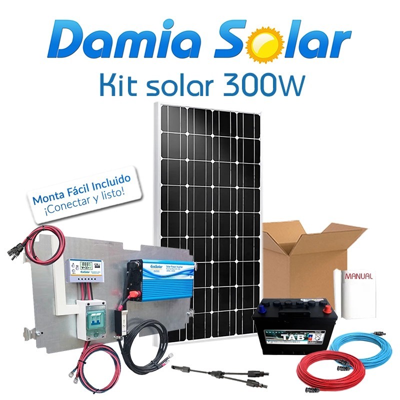 Kit solar 300W fin de semana con inversor onda modificada | Damia Solar