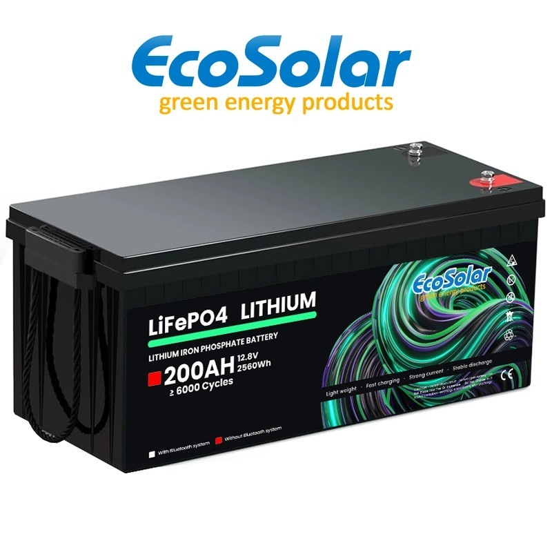 Bateria de lítio Ecosolar 200Ah LiFePO4 12,8V (12V)