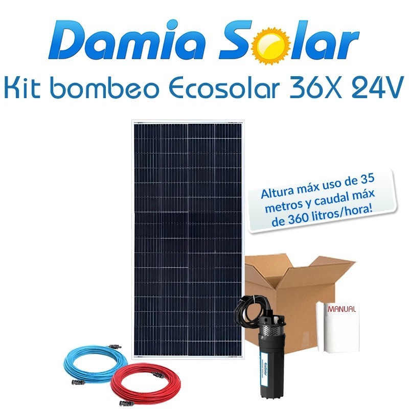 Comprar Kit  de bombeo de pozos Ecosolar 36X 24V - Caudal Máx. 360 litros/hora