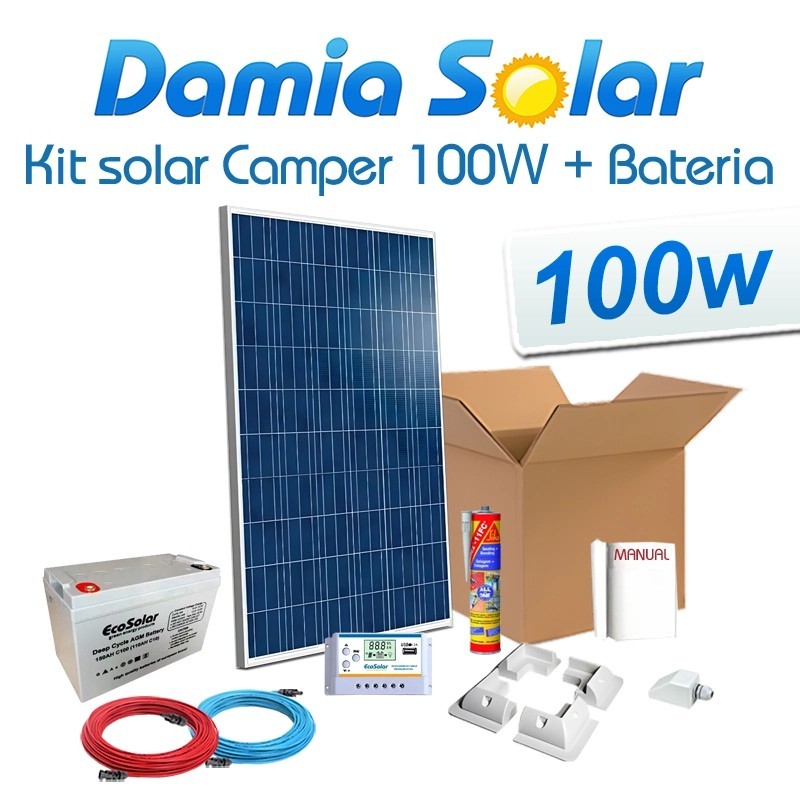 Kit solar completo para autocaravana 100 W + batería AGM (litio opcional) | Damia Solar