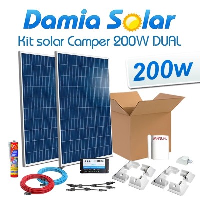 Kit solar completo caravana 200W con regulador carga 2 baterías | Damia Solar