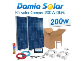 Kit solar completo caravana 200W con regulador carga 2 baterías | Damia Solar
