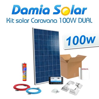 Kit solar completo para caravana 100W com regulador e 2 baterias | Damia Solar