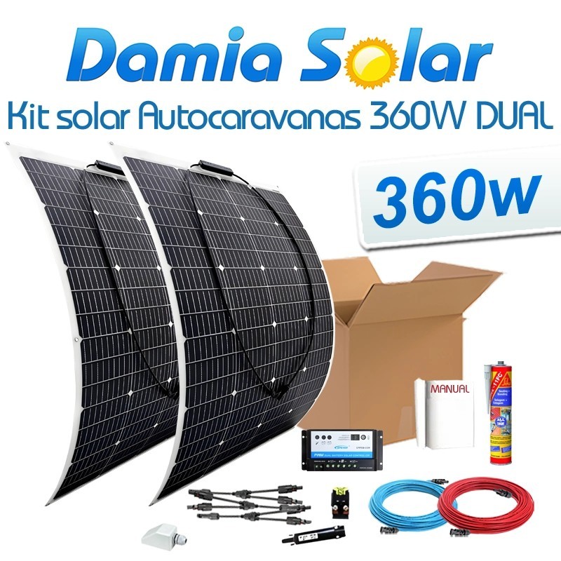 Kit solar para caravanas 360W com painéis flexíveis e regulador Dual | Damia Solar