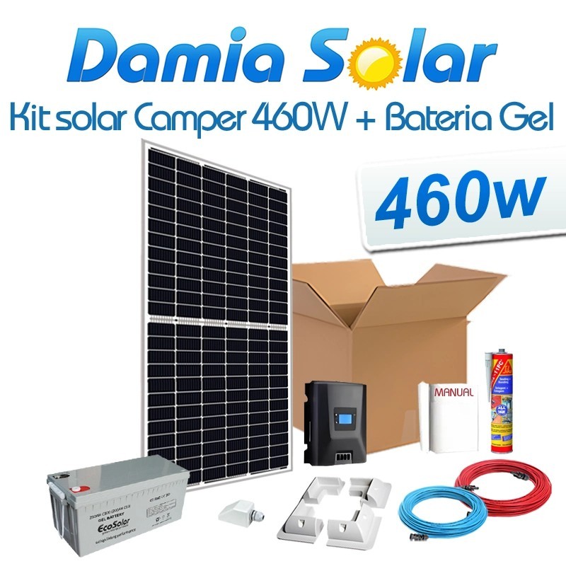 Kit solar completo para caravana com painel de 460 W 24 V: 12 V + bateria de gel (lítio opcional) | Damia Solar