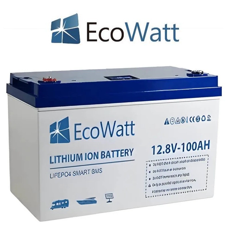 Bateria de lítio EcoWatt LiFePO4 Smart BMS 12.8V 100Ah