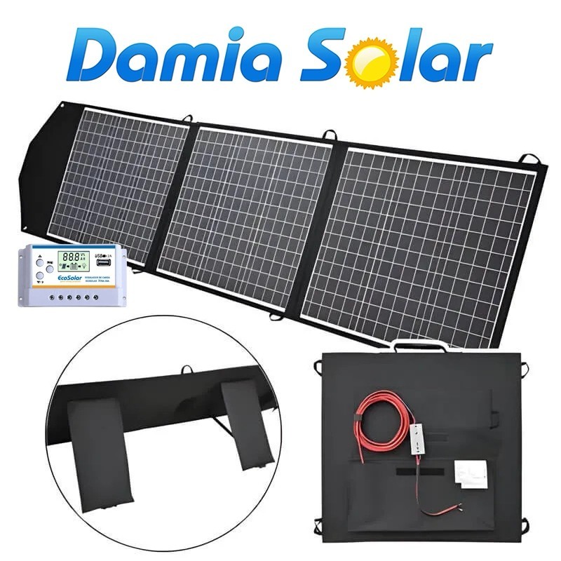 Maletín solar plegable portátil 150W 12V con regulador 20A  | Damia Solar