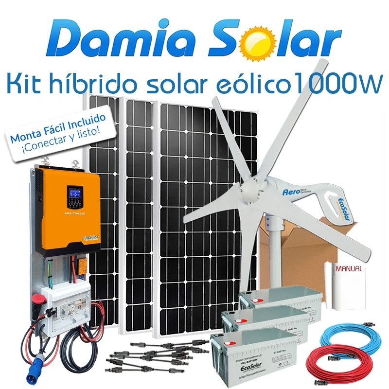 Kit híbrido solar + eólico 1000W