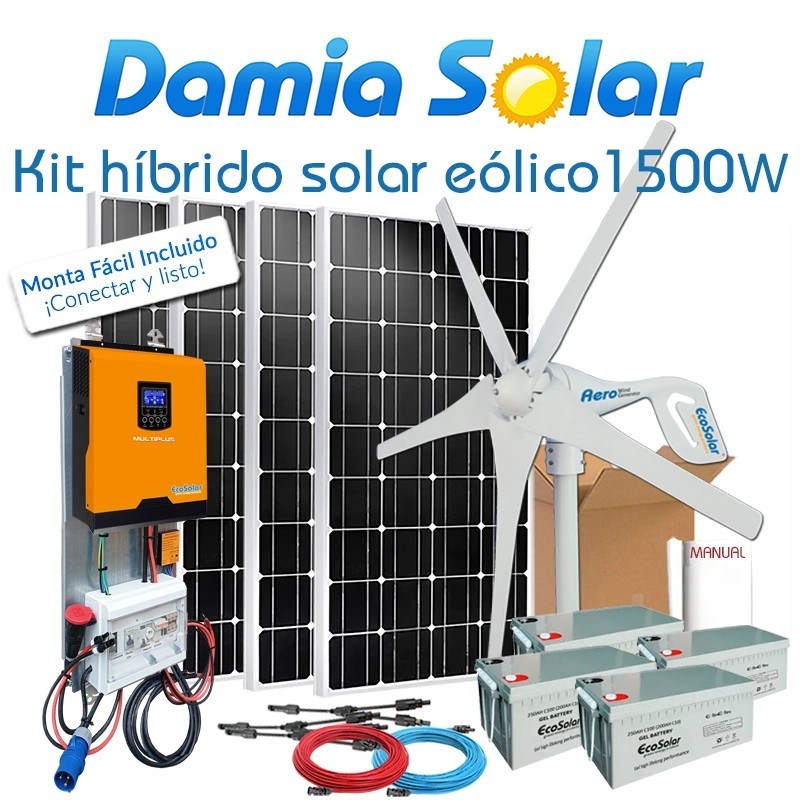 Comprar Kit híbrido solar + eólico 1500W Diario