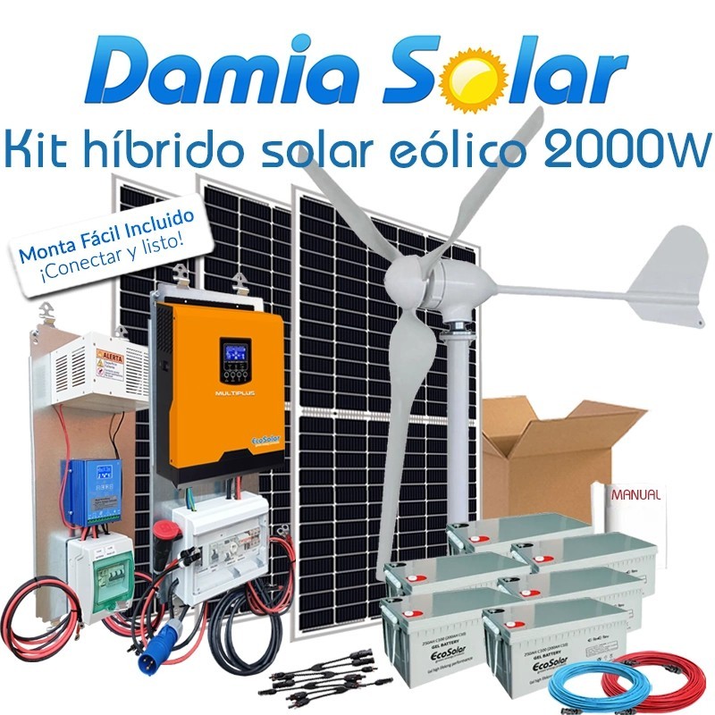 Comprar Kit híbrido solar + eólico 2000W Uso Diario