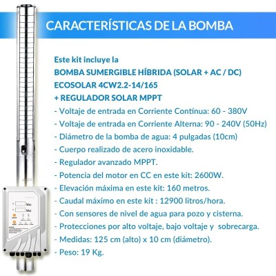 Comprar Kit de bombeamento Ecosolar AC/DC 2.2-160-12.9 (2600W)