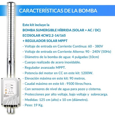 Comprar Kit de bombeamento Ecosolar AC/DC 2.2-90-9.5 (1200W)