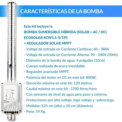 Comprar Kit de bombeo Ecosolar AC/DC 1.1-120-3.7 (800W)