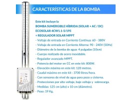 Comprar Kit de bombeo Ecosolar AC/DC 1.1-120-3.7 (800W)