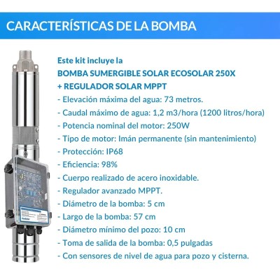 Kit de bombagem Ecosolar 250X - Caudal máx. 1200 litros/h | Damia Solar