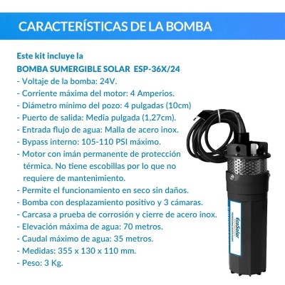 Comprar Kit  de bombeo de pozos Ecosolar 36X 24V - Caudal Máx. 360 litros/hora