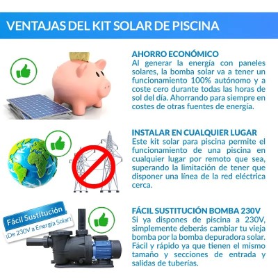 Comprar Kit solar bomba depuradora de piscina 1CV