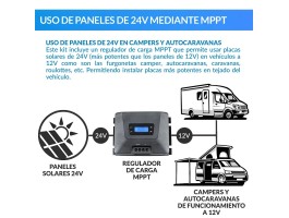 Kit solar completo para caravana com painel de 460 W 24 V: 12 V + bateria de gel (lítio opcional) | Damia Solar