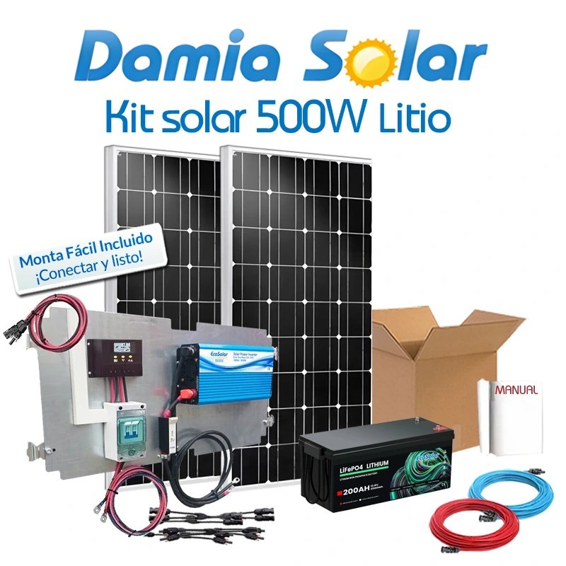 Kit solar 500W Litio Uso Diario Onda pura nevera sin congelador | Damia Solar